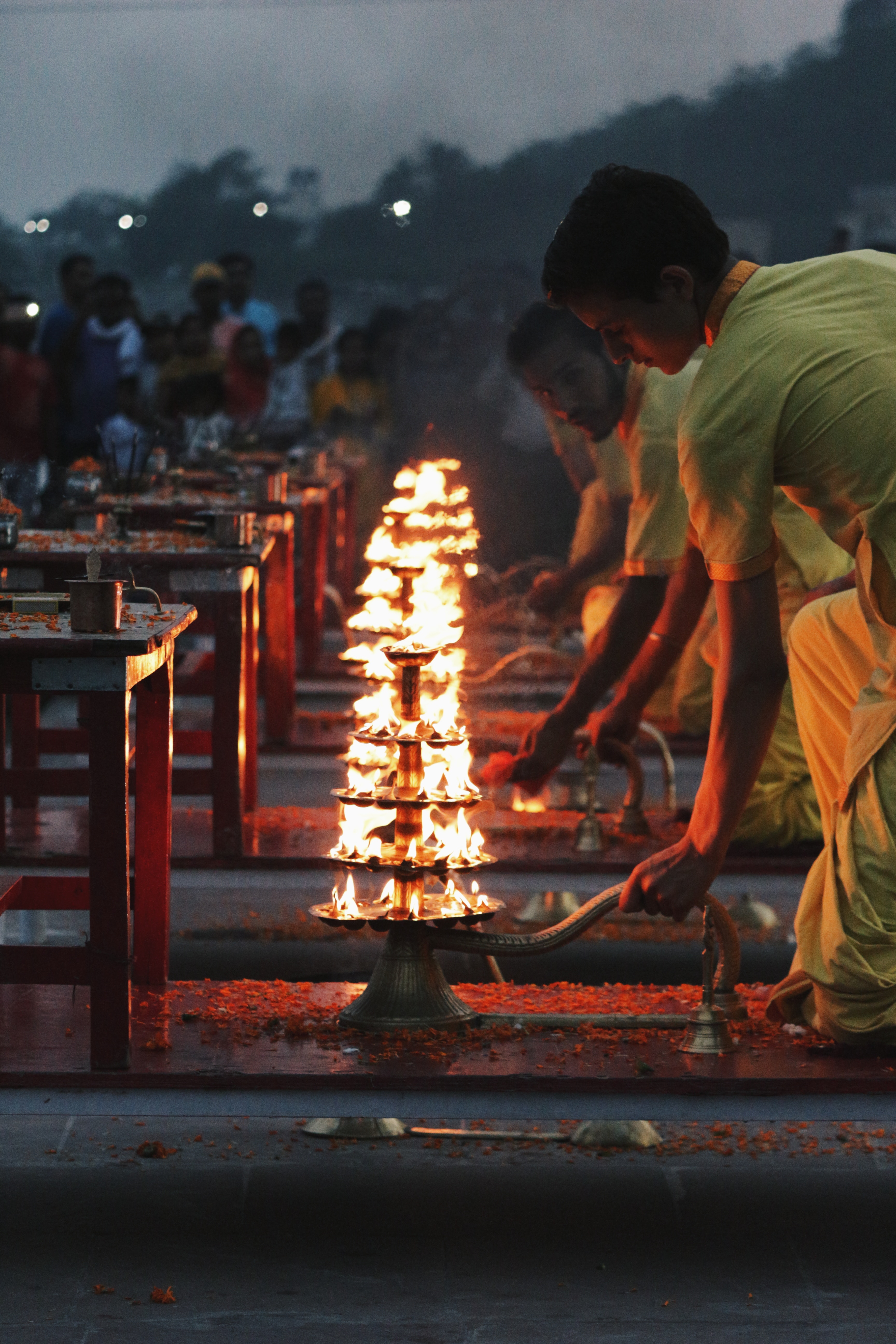 Every evening on the banks of Ganges, thousands of people gather to see the holy prayer (aarti) commence, the advancing darkness of dusk is daunted by the light from thousands of lamps which provide hope for a brighter day tommorow. (Shrey Khurana)