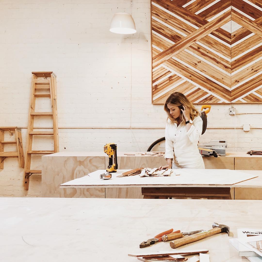 Aleksandra Zee's wood studio in Oakland. (via @aleksandrazee)