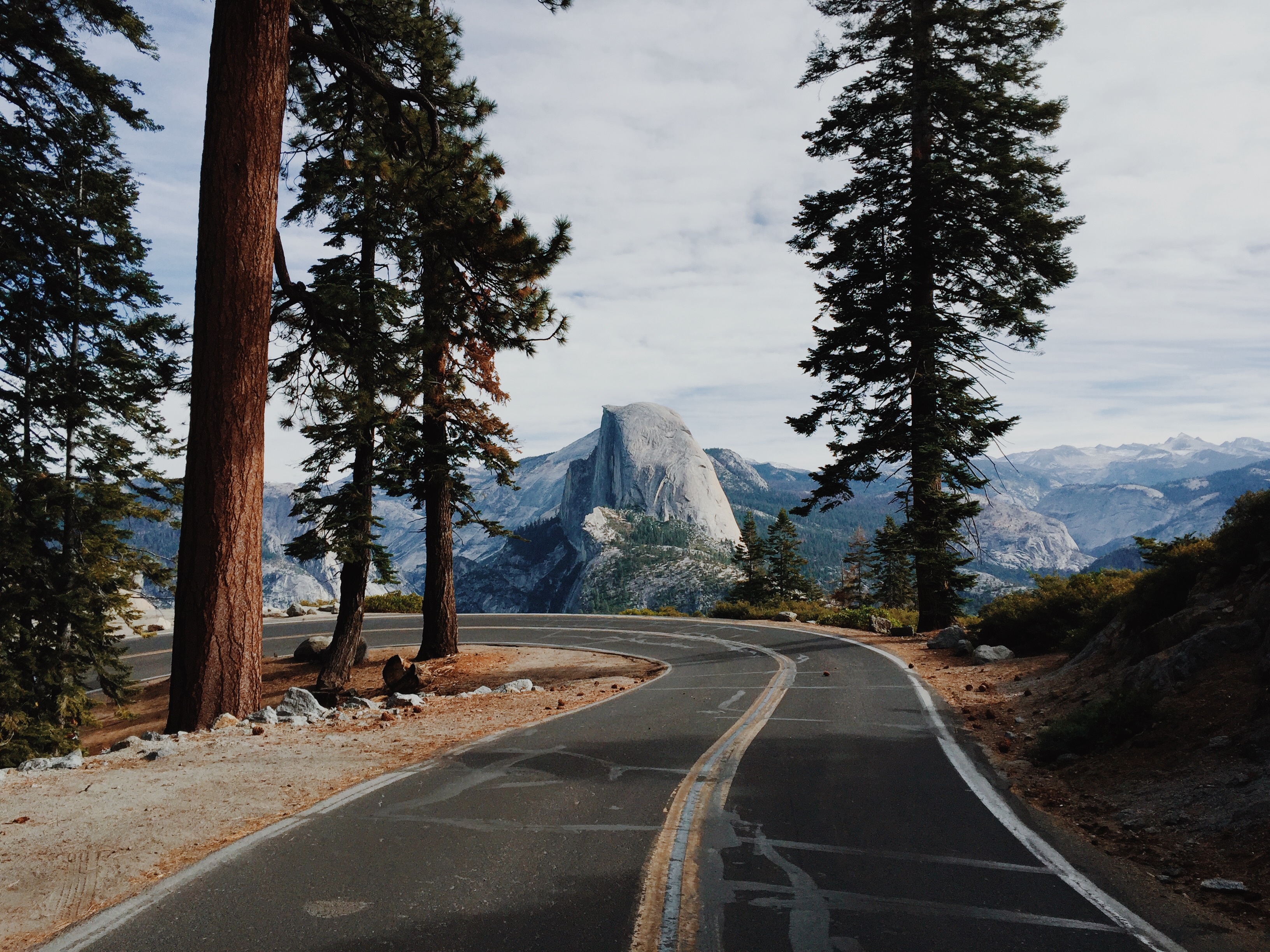 I'd take this road any day. On the way to Glacier Point, I caught this view of Half Dome you don't always get to see.